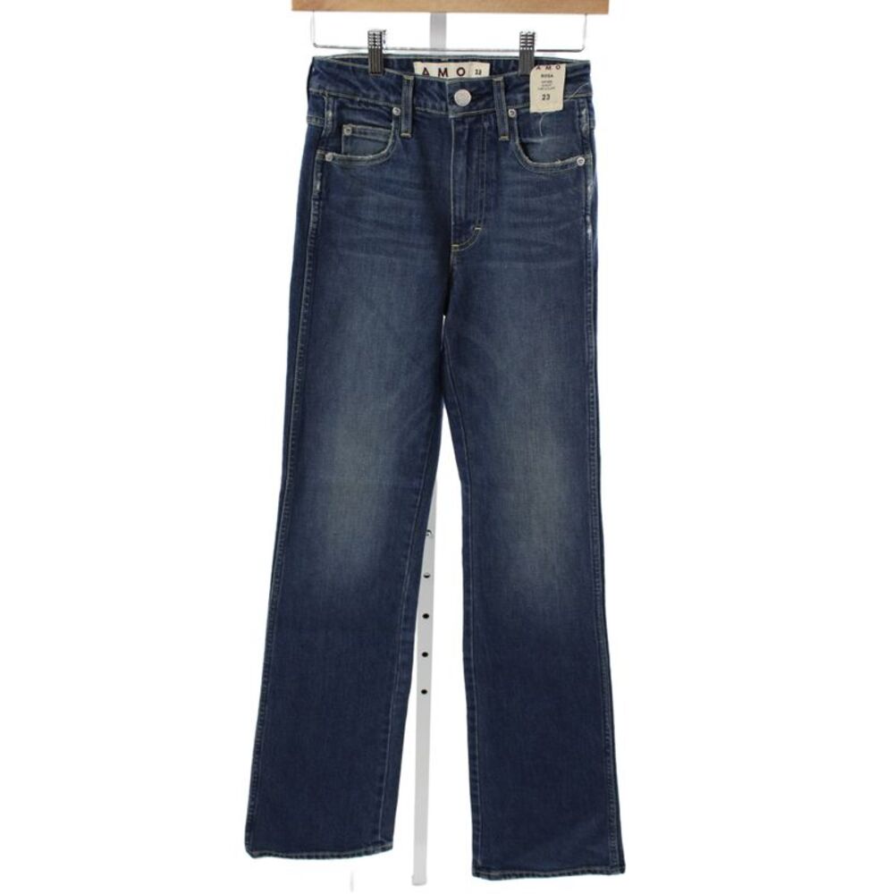 Amo Women Flared Jeans Blue Cotton Mid Rise Size 23